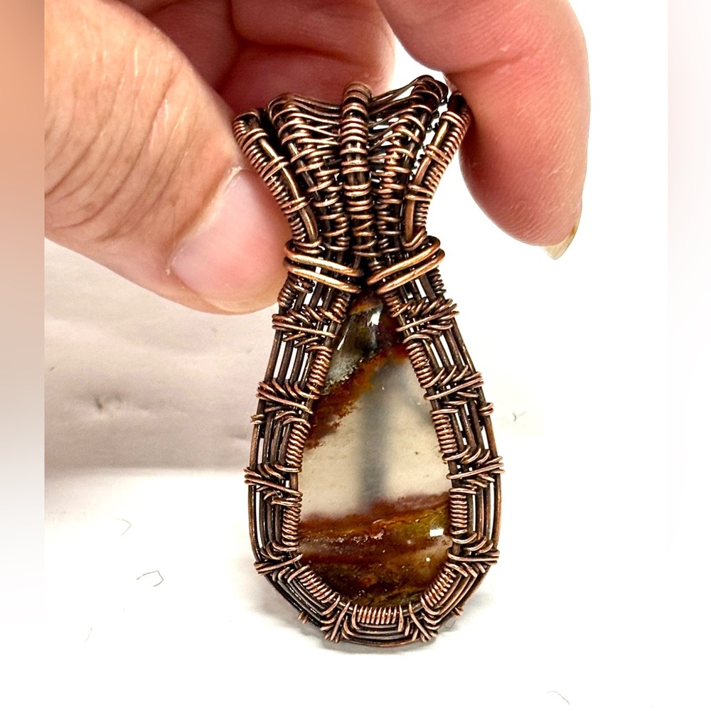 HAND CRAFTED Chlorite in Quartz Wire Wrapped Copper Earthy Statement Neckkace